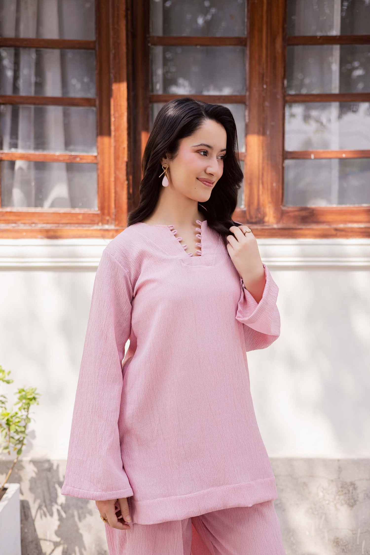 2PC Textured Dress-SB-Powder Pink
