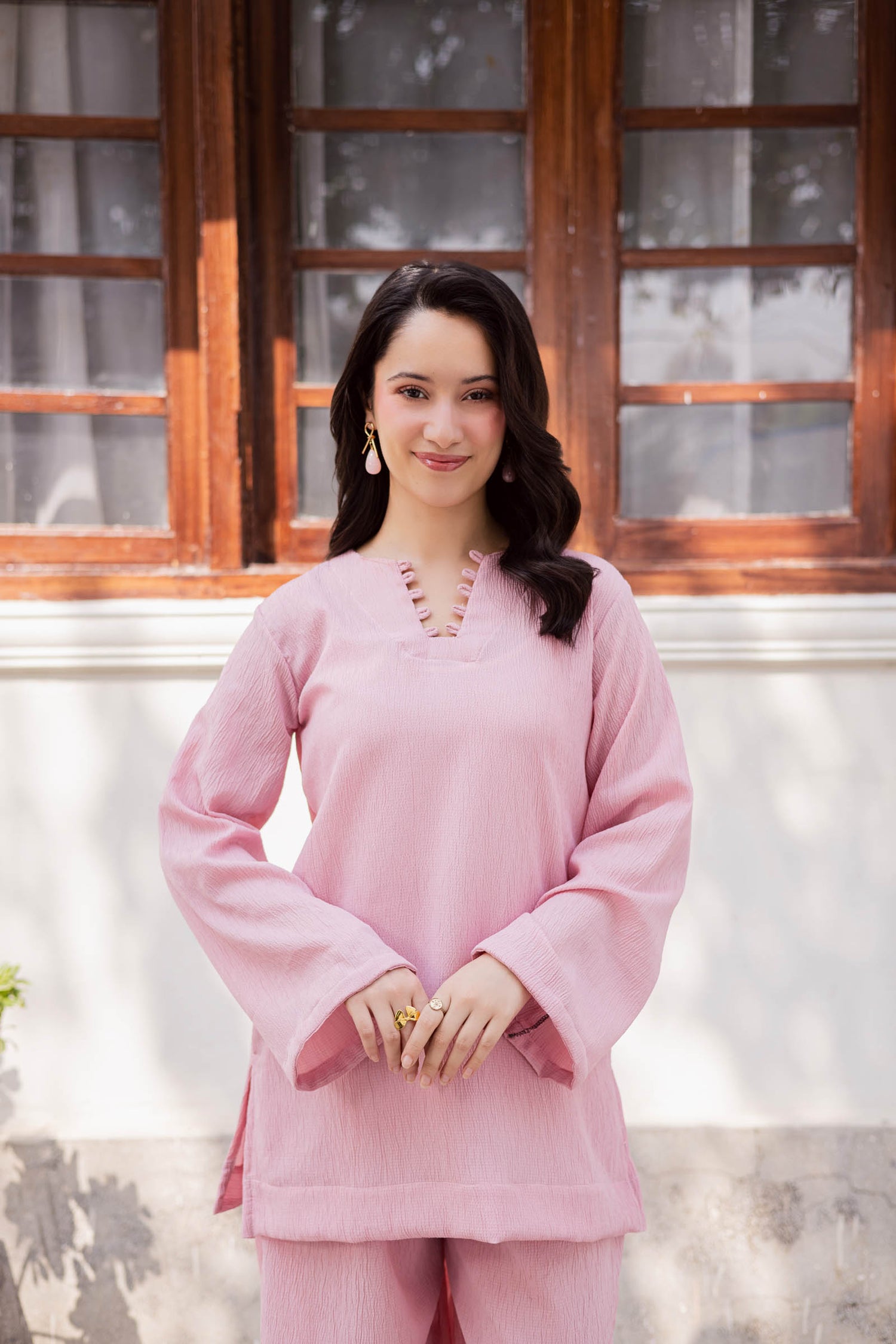 2PC Textured Dress-SB-Powder Pink