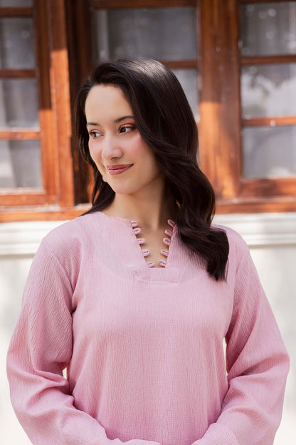 2PC Textured Dress-SB-Powder Pink