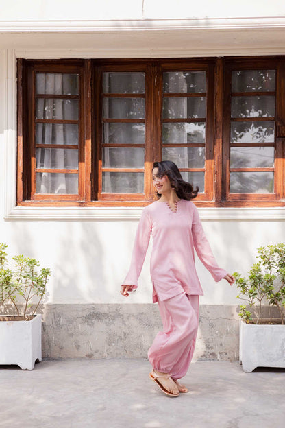 2PC Textured Dress-SB-Powder Pink