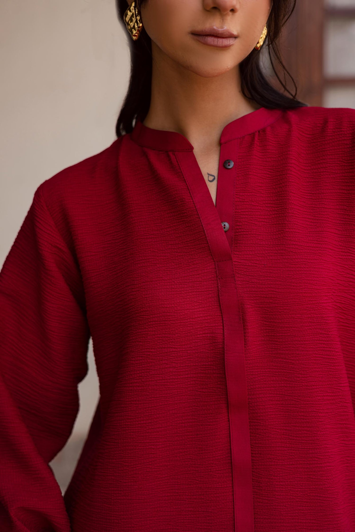 2PC Textured Dress-SP- Red