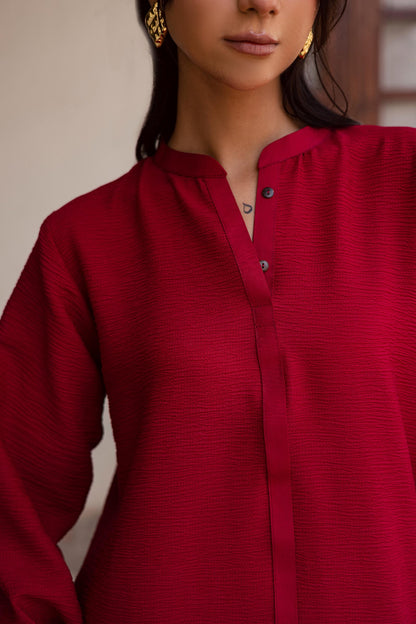 2PC Textured Dress-SP- Red