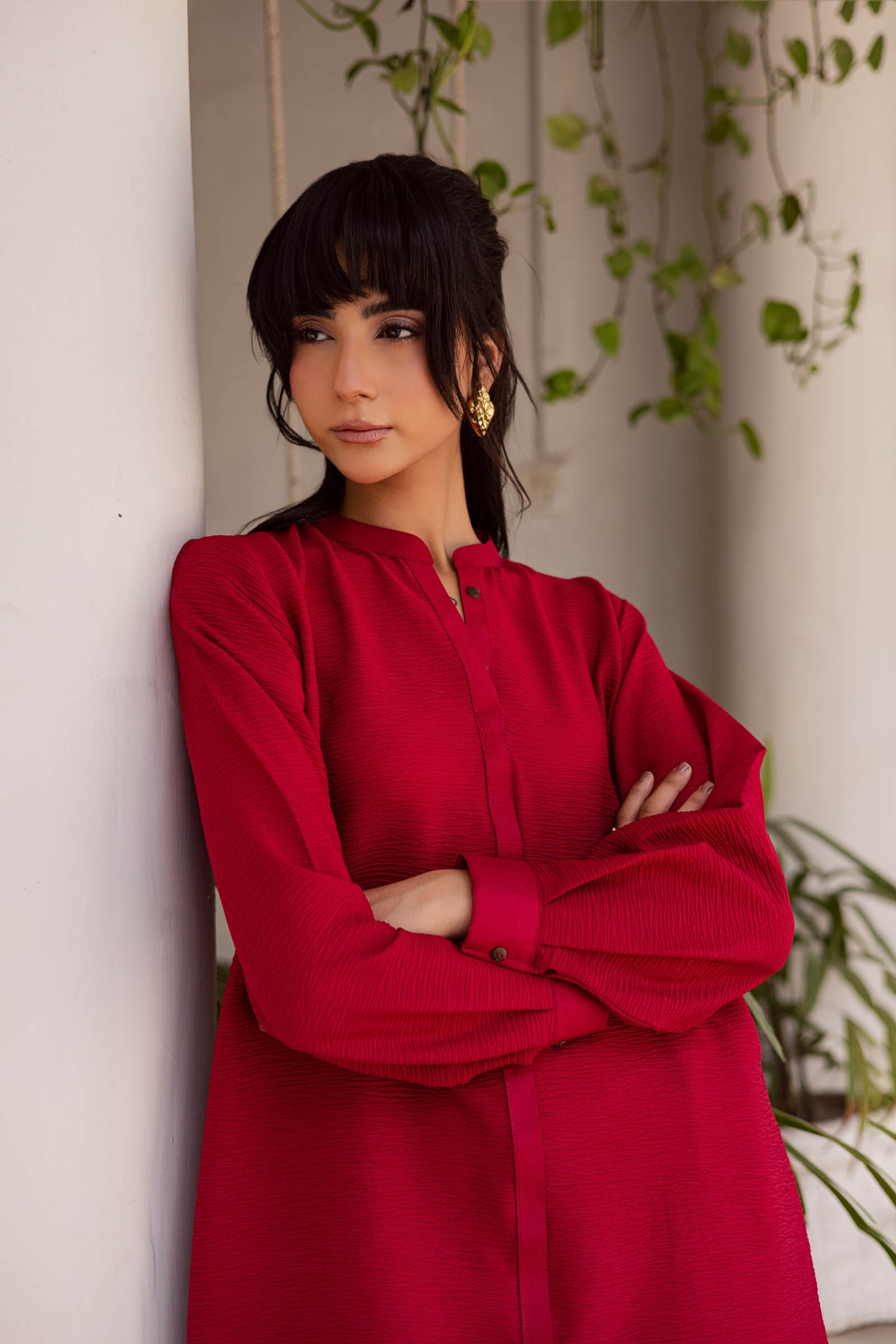 2PC Textured Dress-SP- Red