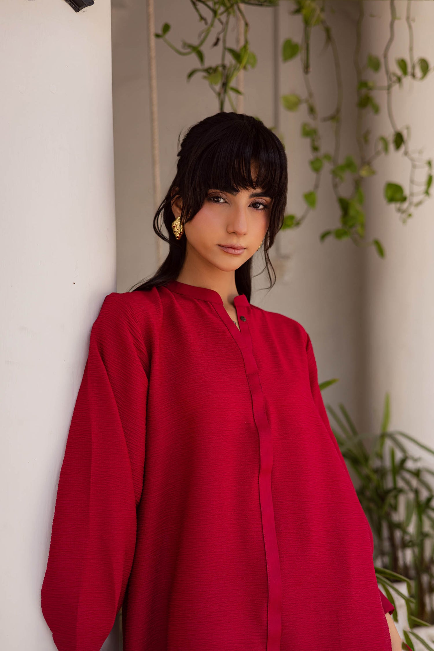 2PC Textured Dress-SP- Red