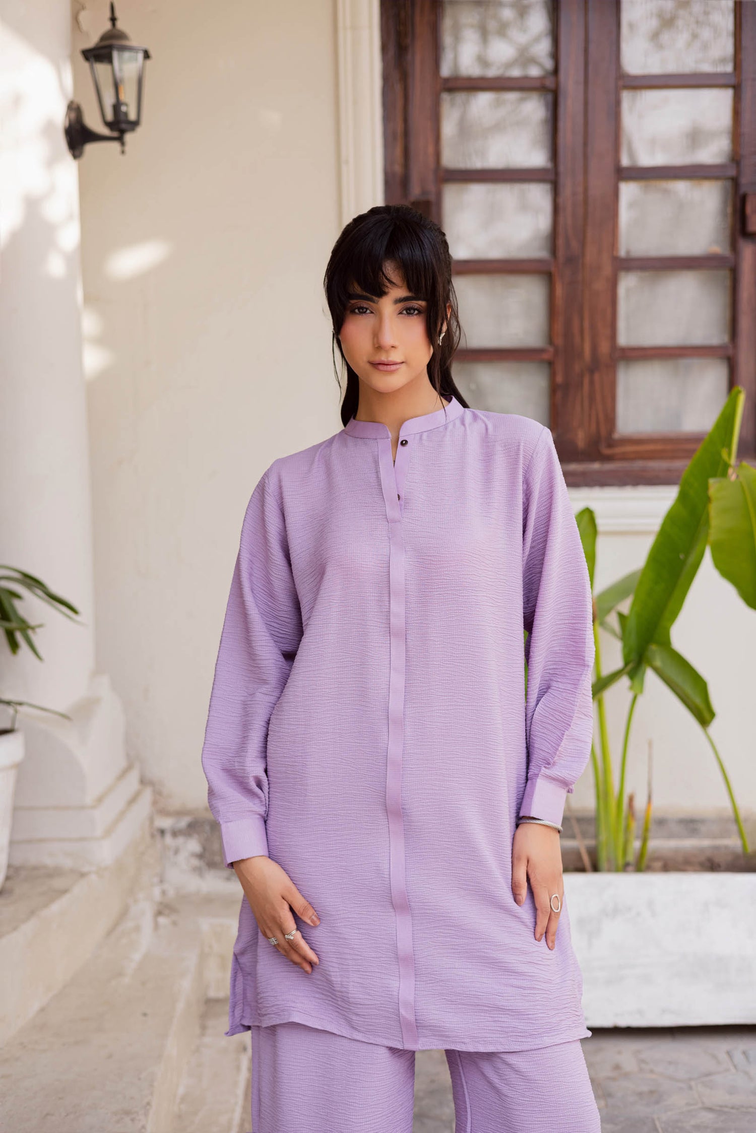 2PC Textured Dress-SP-Lilac