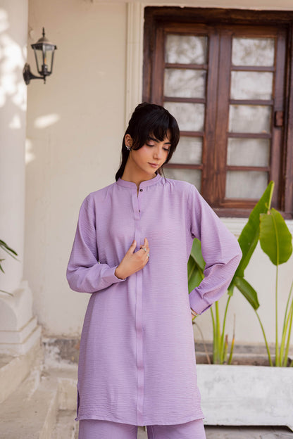 2PC Textured Dress-SP-Lilac