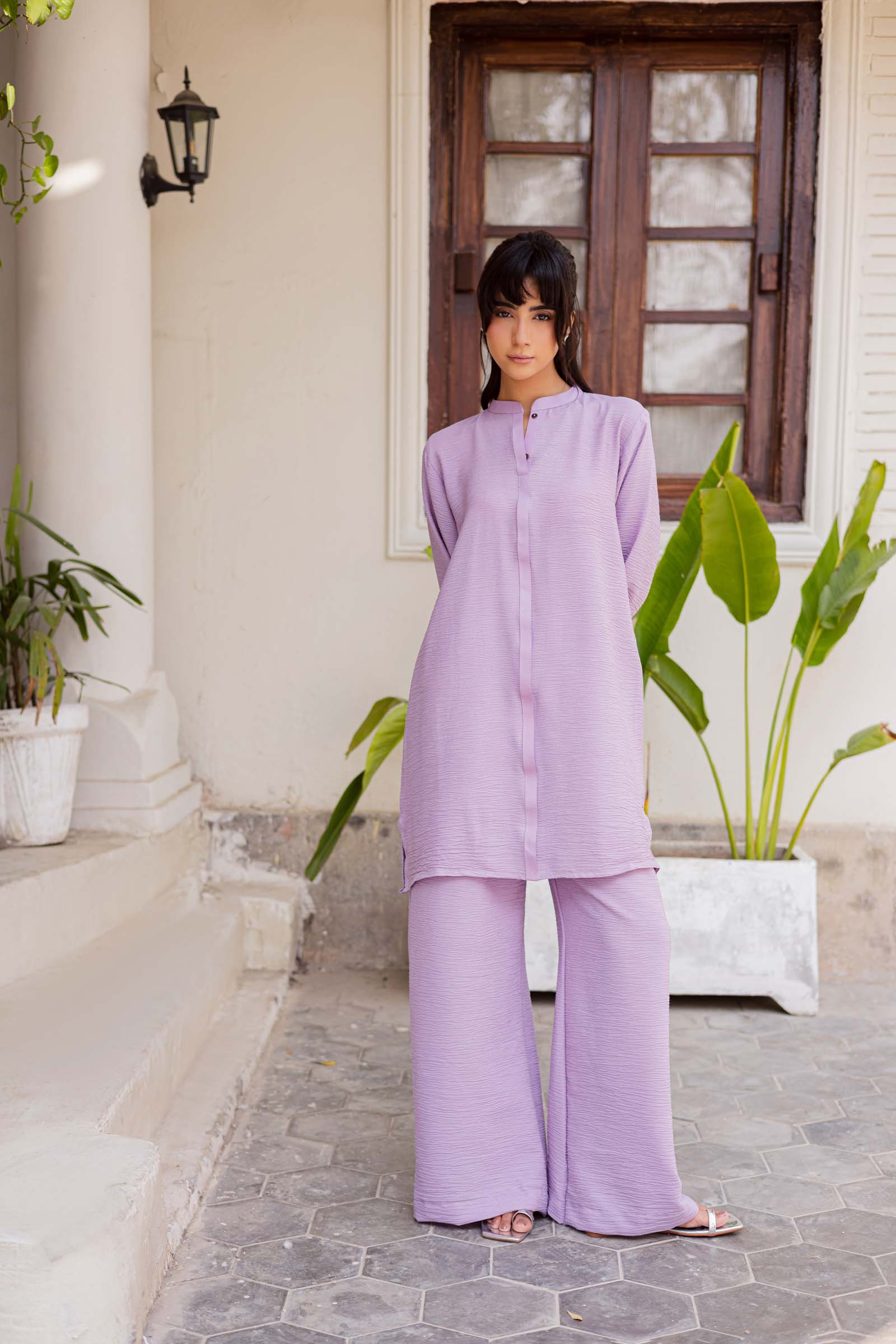 2PC Textured Dress-SP-Lilac