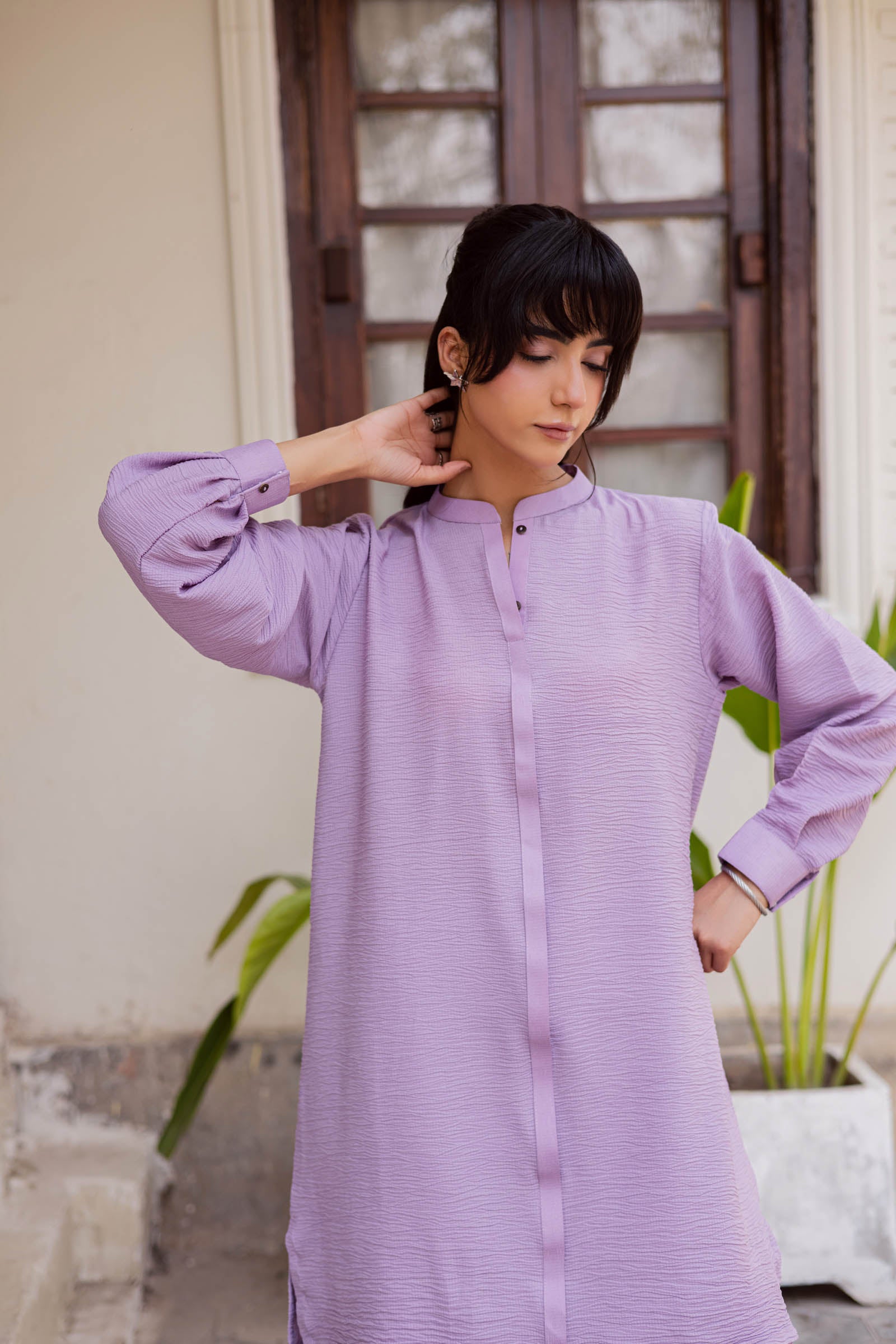 2PC Textured Dress-SP-Lilac