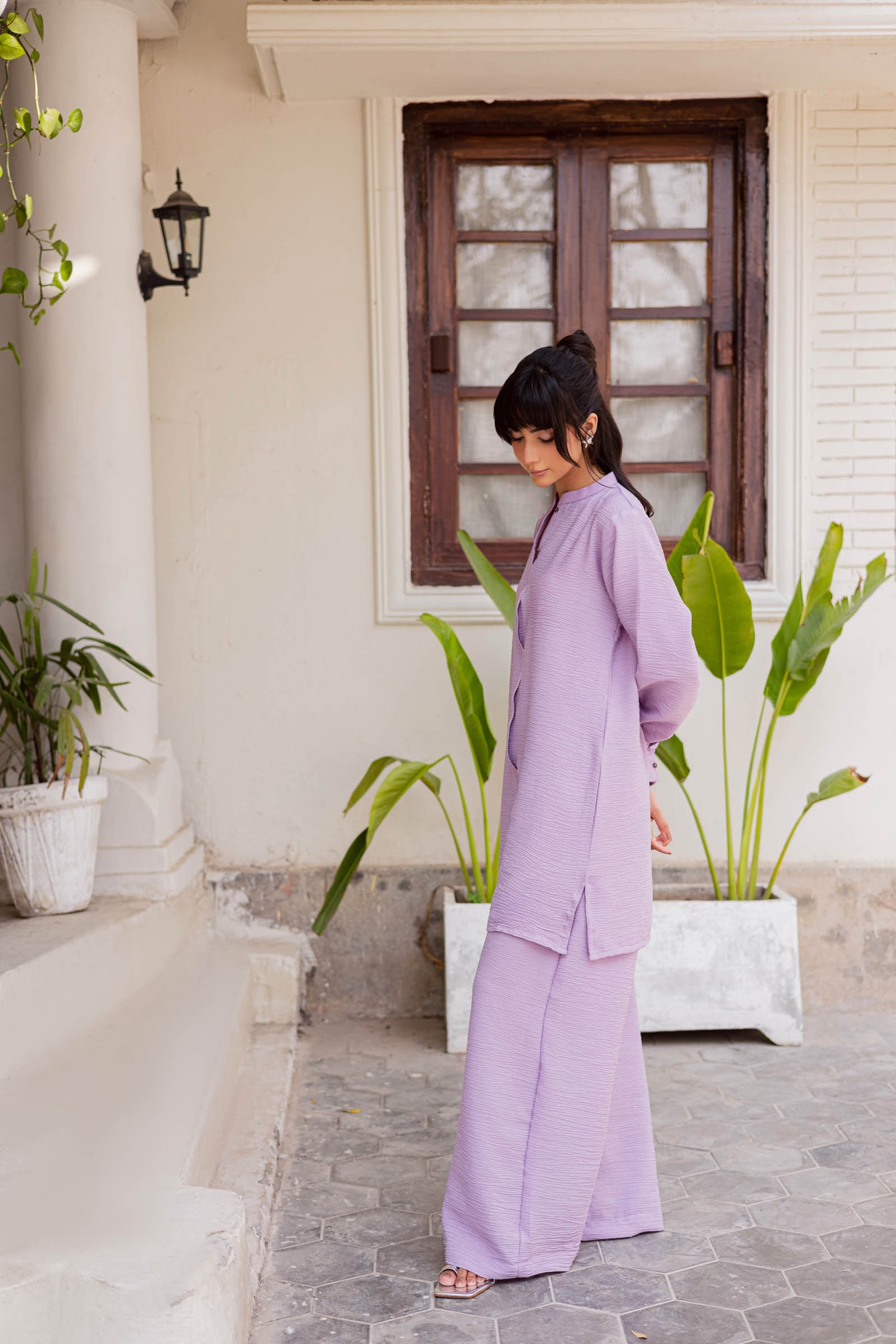 2PC Textured Dress-SP-Lilac