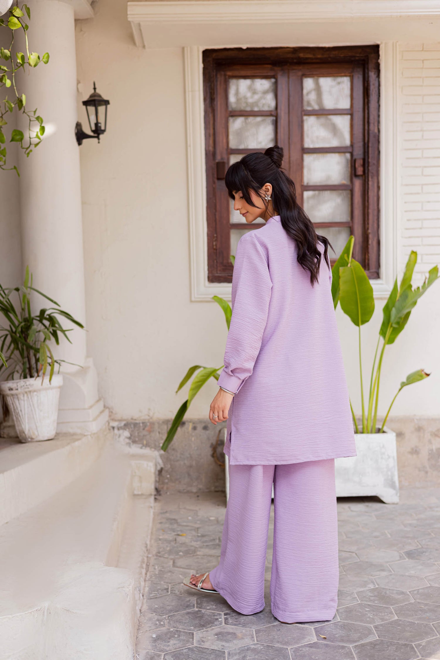 2PC Textured Dress-SP-Lilac