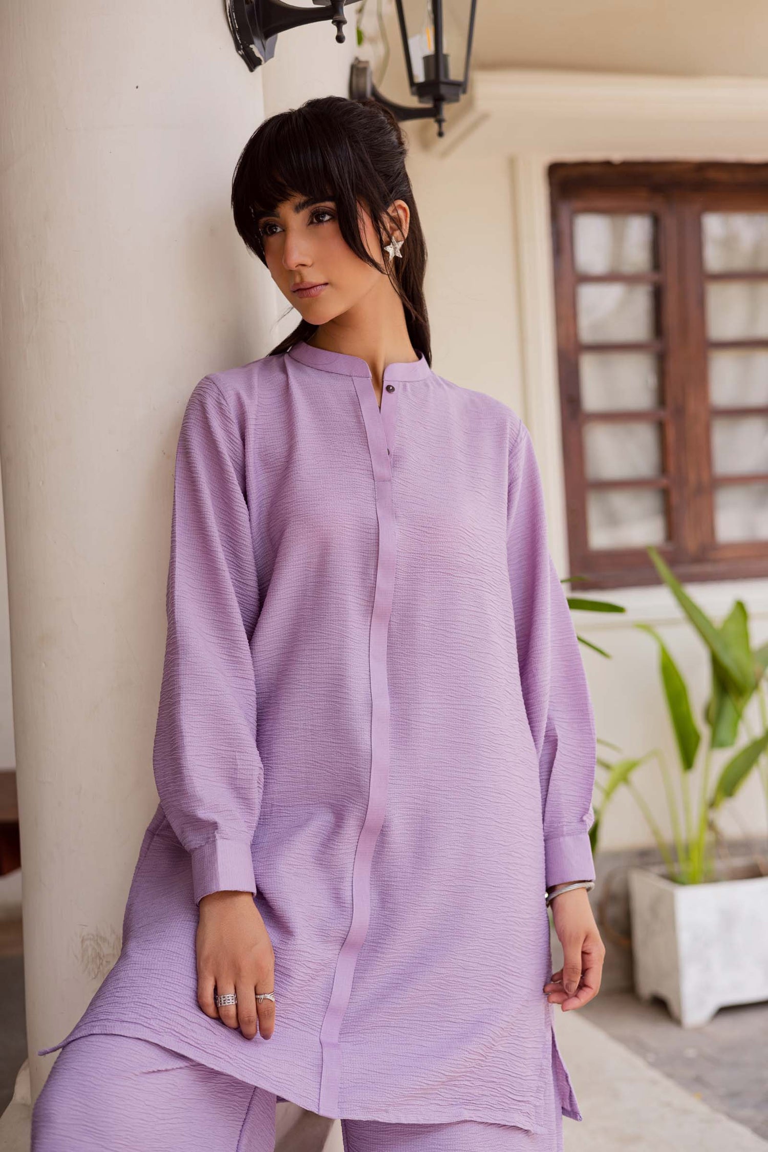2PC Textured Dress-SP-Lilac