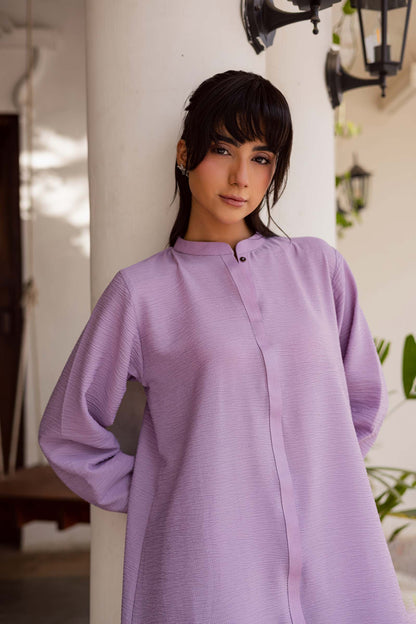 2PC Textured Dress-SP-Lilac