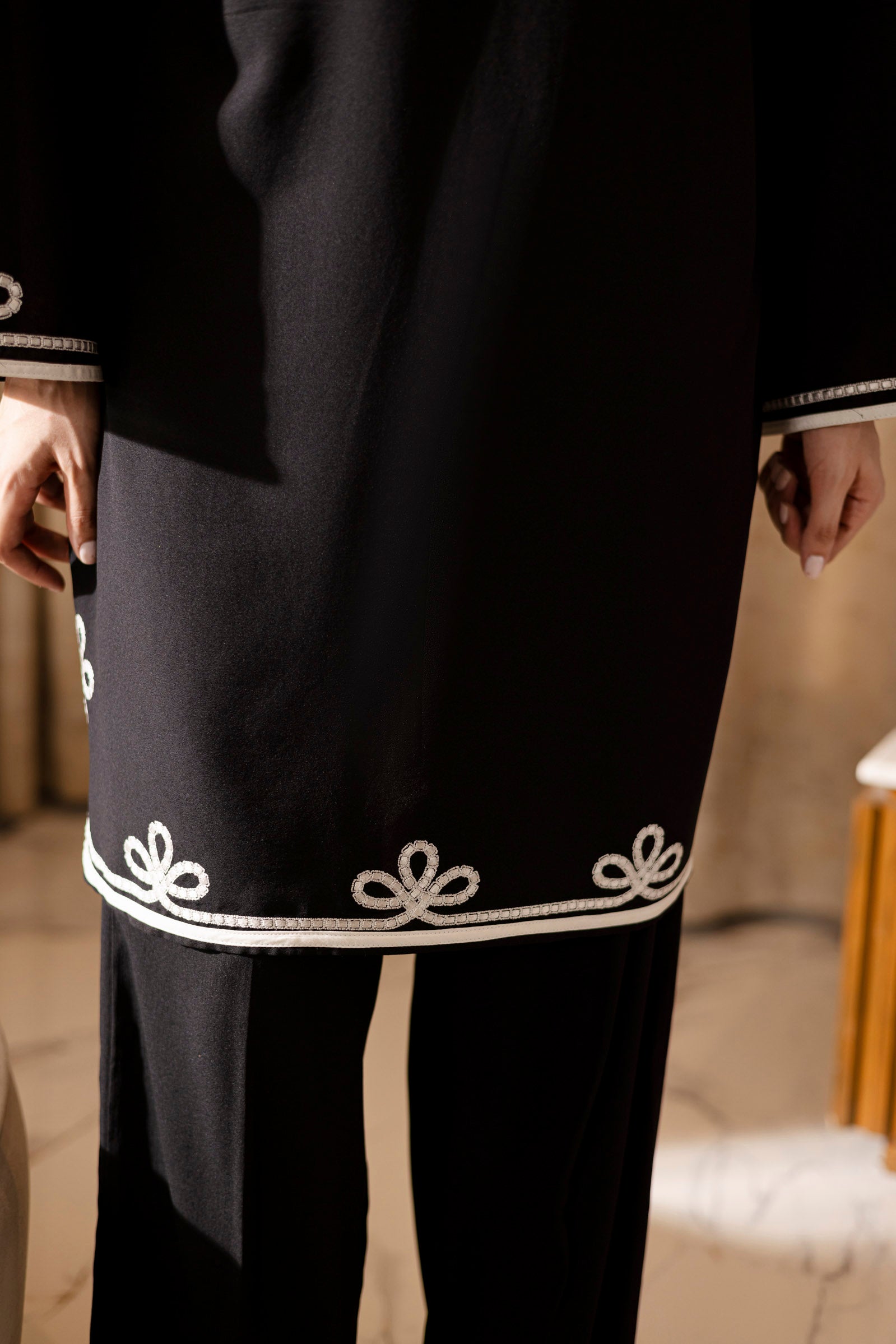 Embroidered Solid 2PC Dress - SP-06 Black