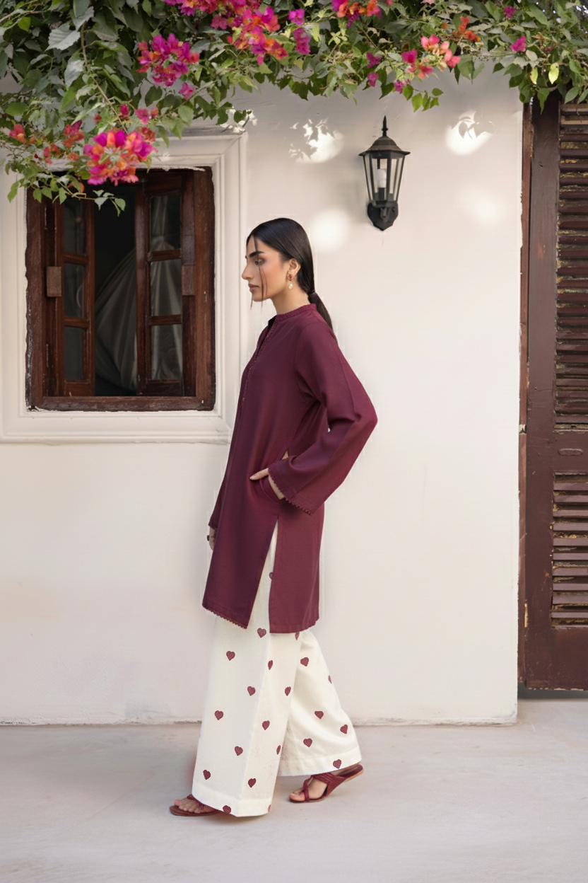 2PC Embroidered Khaddar MSK 05- Dark Plum