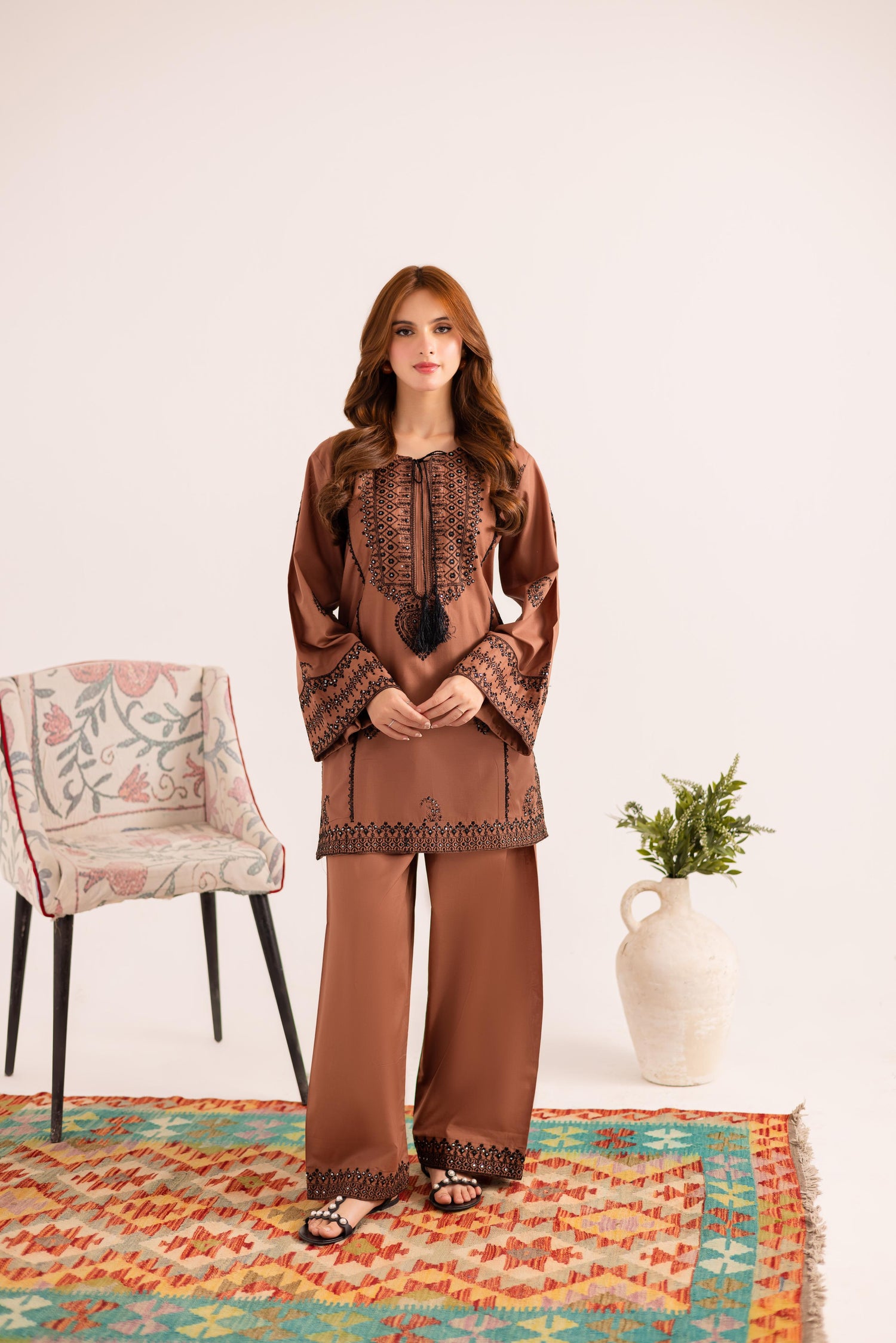 2PC Embroidered Dress - 1126