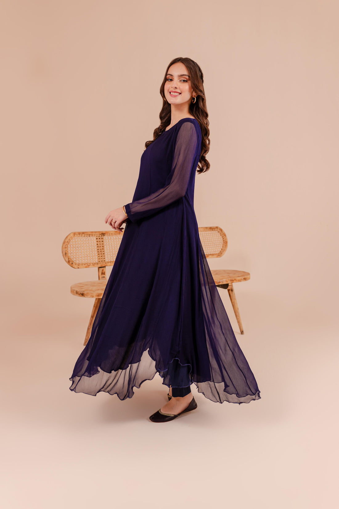 Navy Blue Chiffon Dress