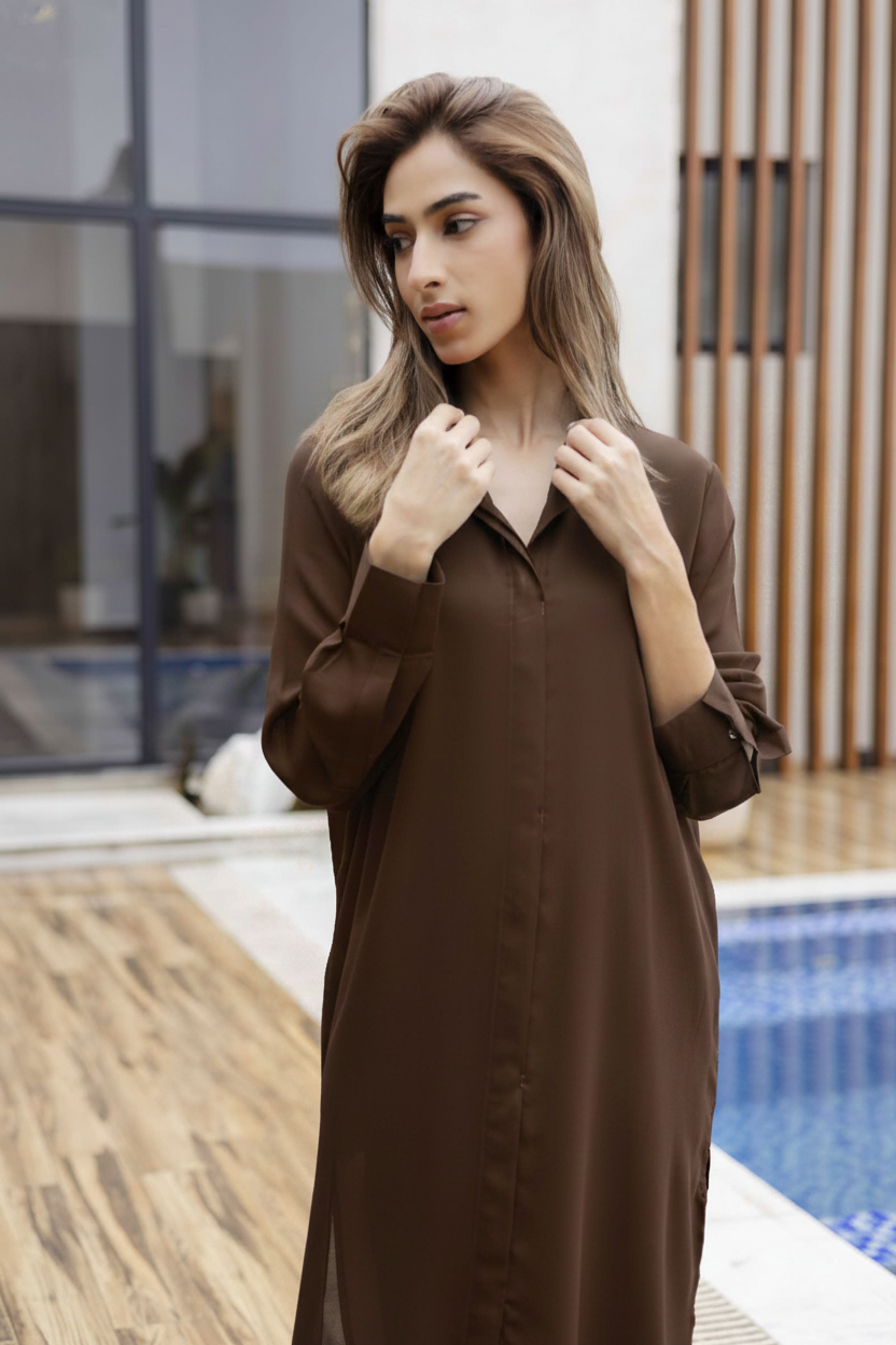 Solid 2PC Dress - SP-02 Chocolate Brown