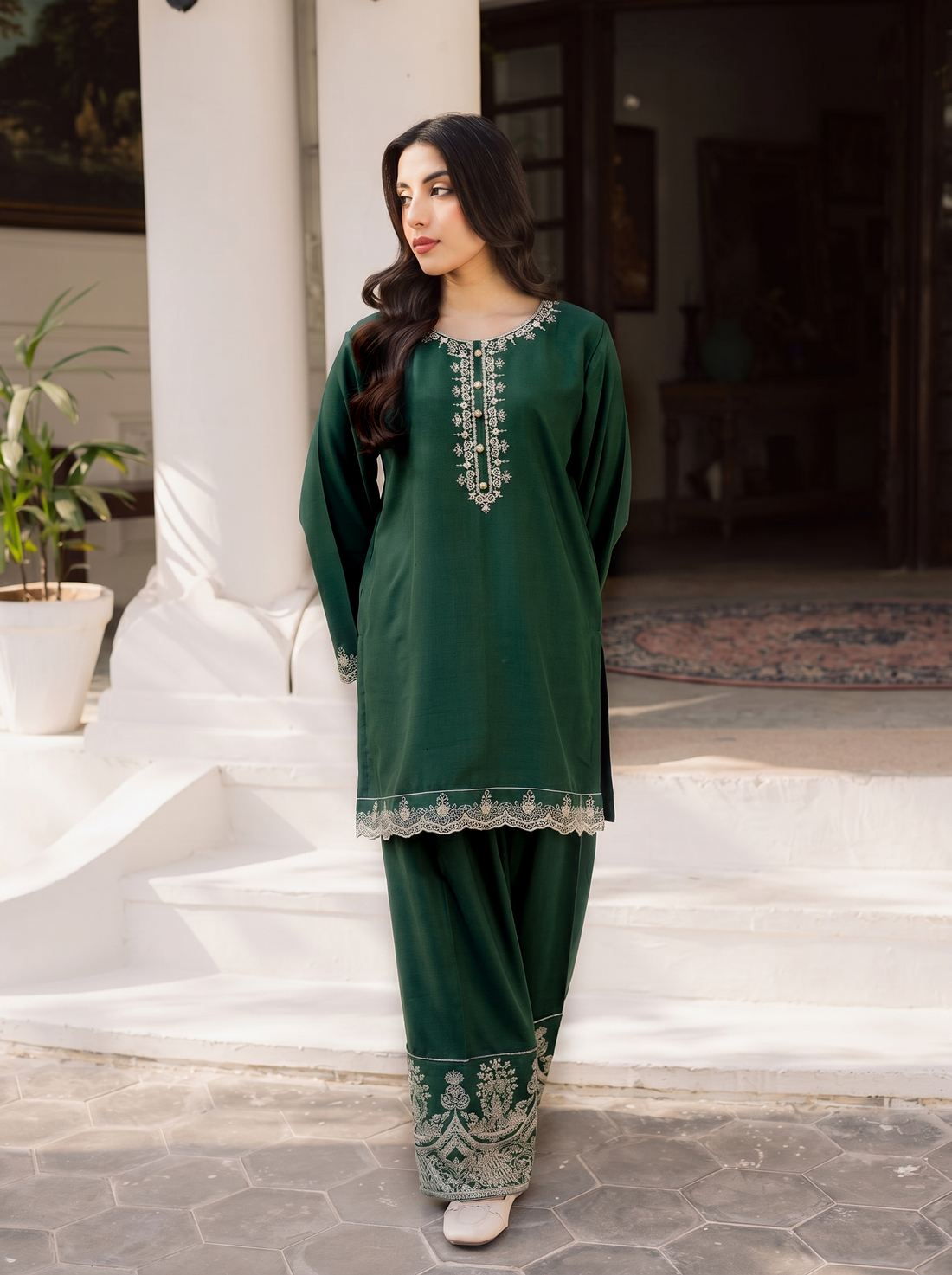 2PC Summer Embroidered Dress - 1225