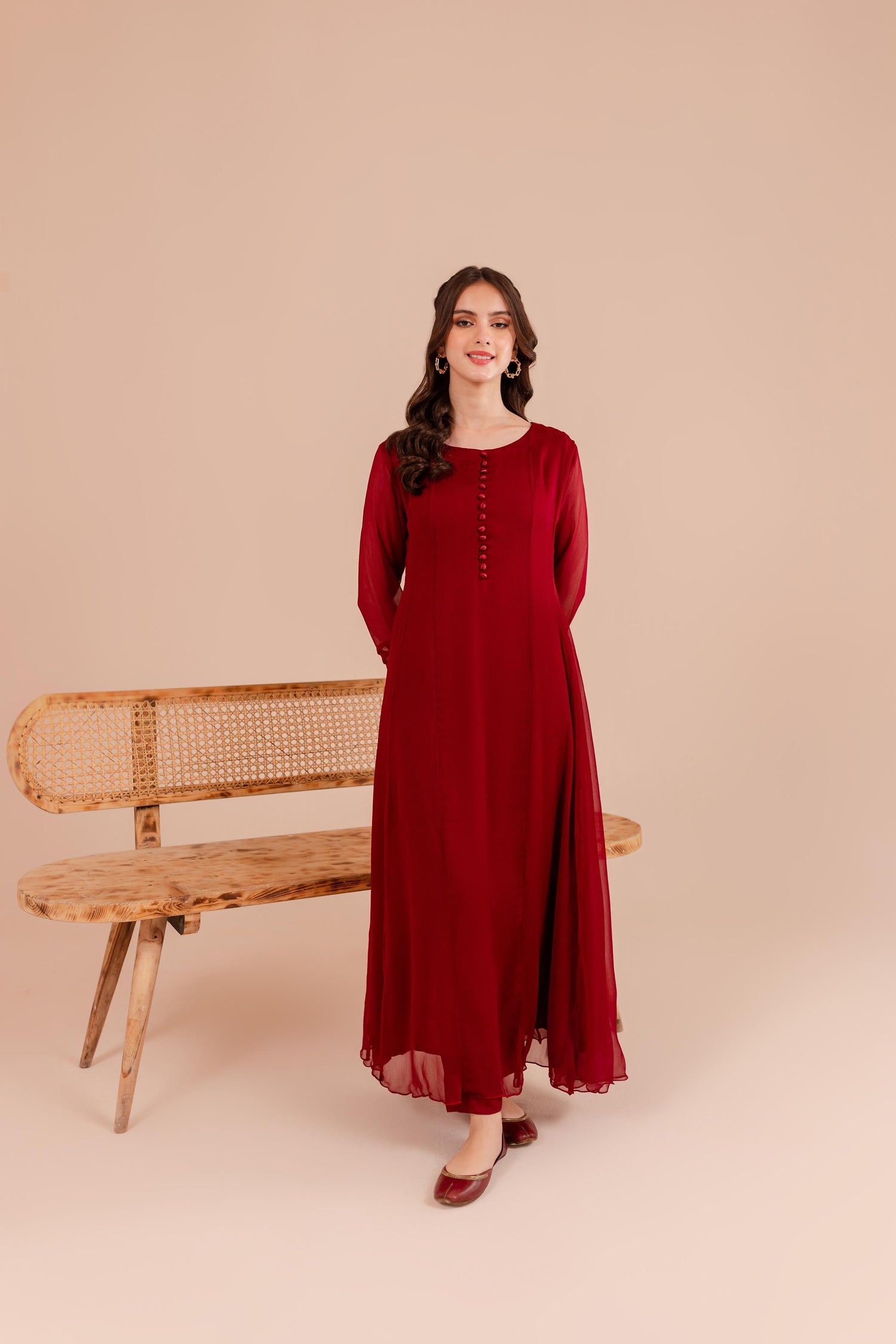 Maroon Chiffon Dress – Silayi Pret