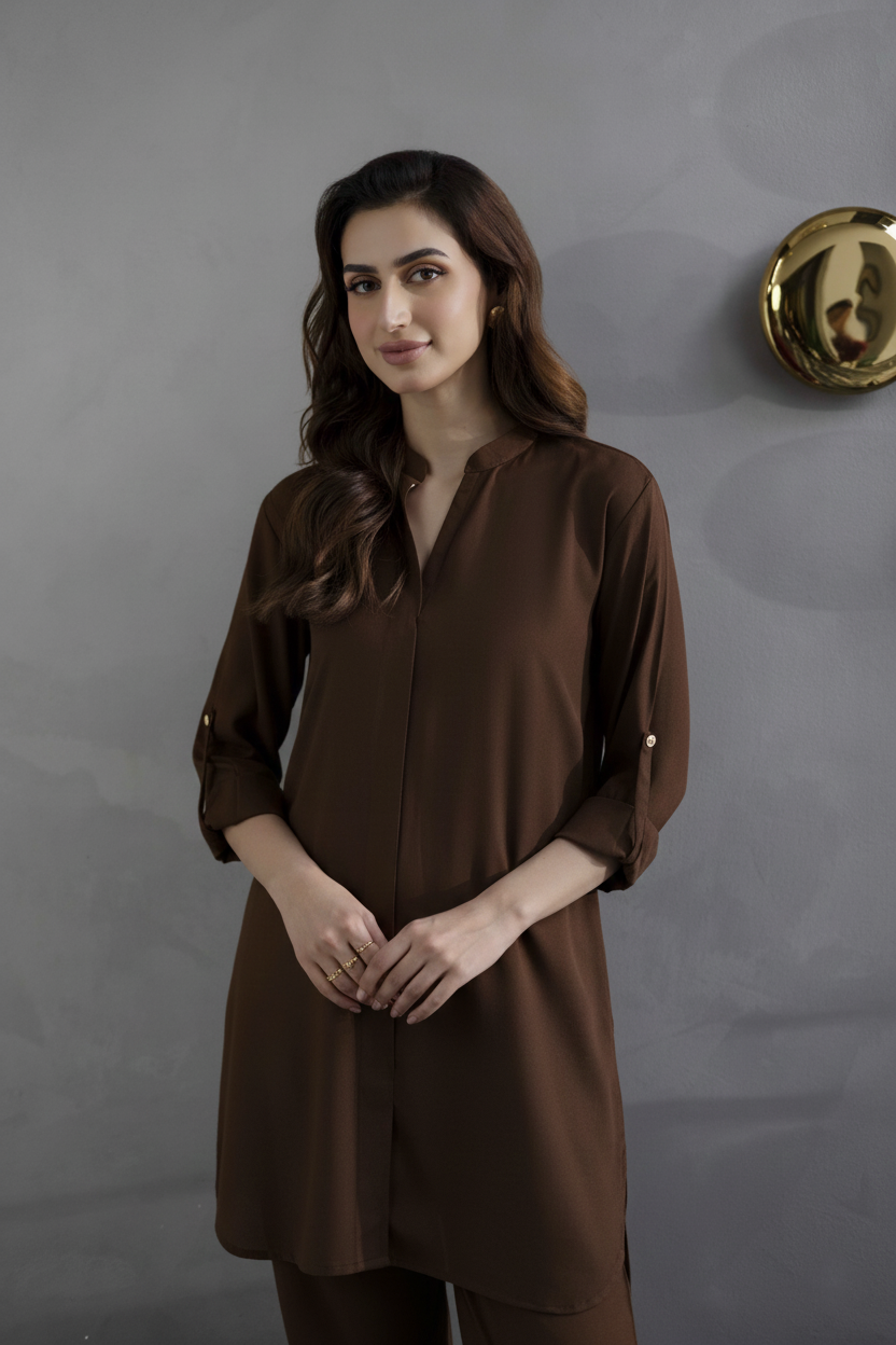 Solid 2PC Dress - SP-01 Chocolate Brown