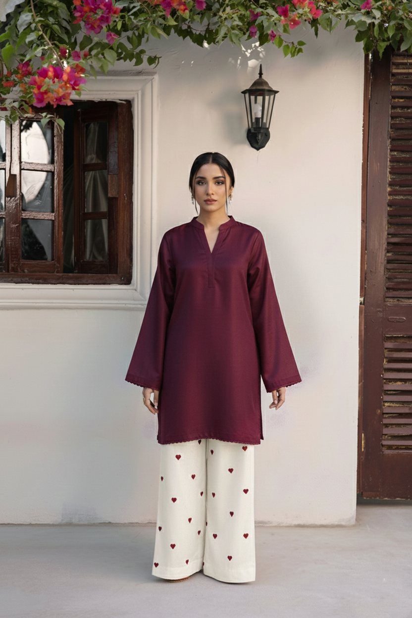 2PC Embroidered Khaddar MSK 05- Dark Plum