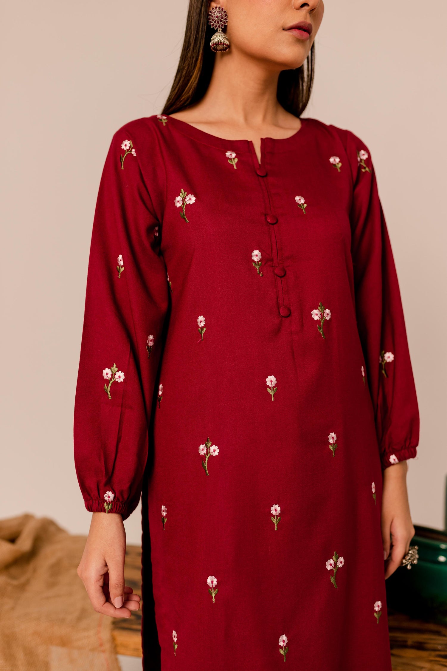 2PC Embroidered Dress- EM-MO4