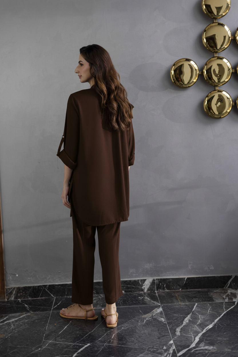 Solid 2PC Dress - SP-01 Chocolate Brown