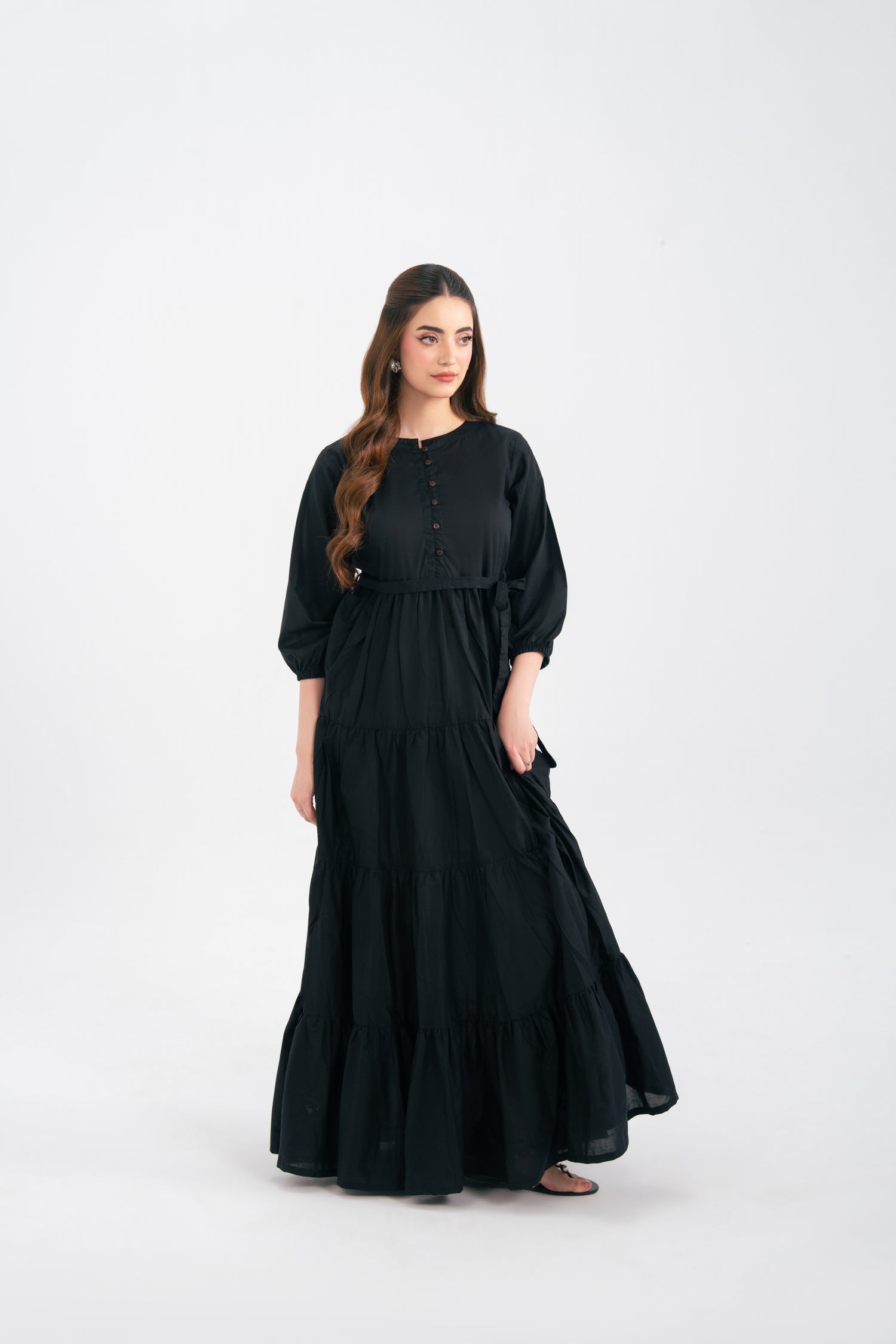 1PC Solid Maxi Dress - Black