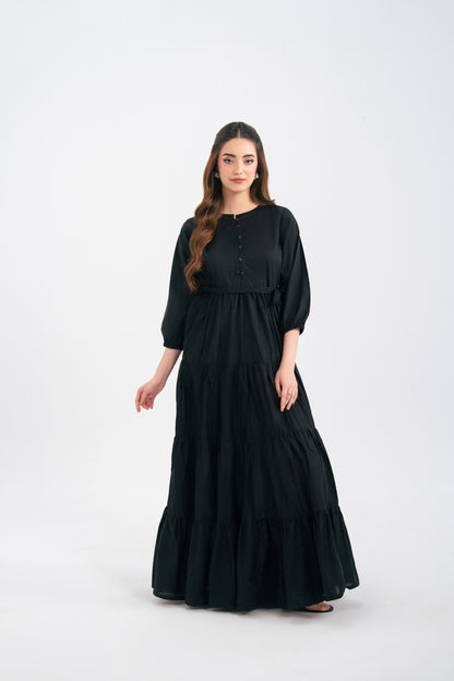 1PC Solid Maxi Dress - Black