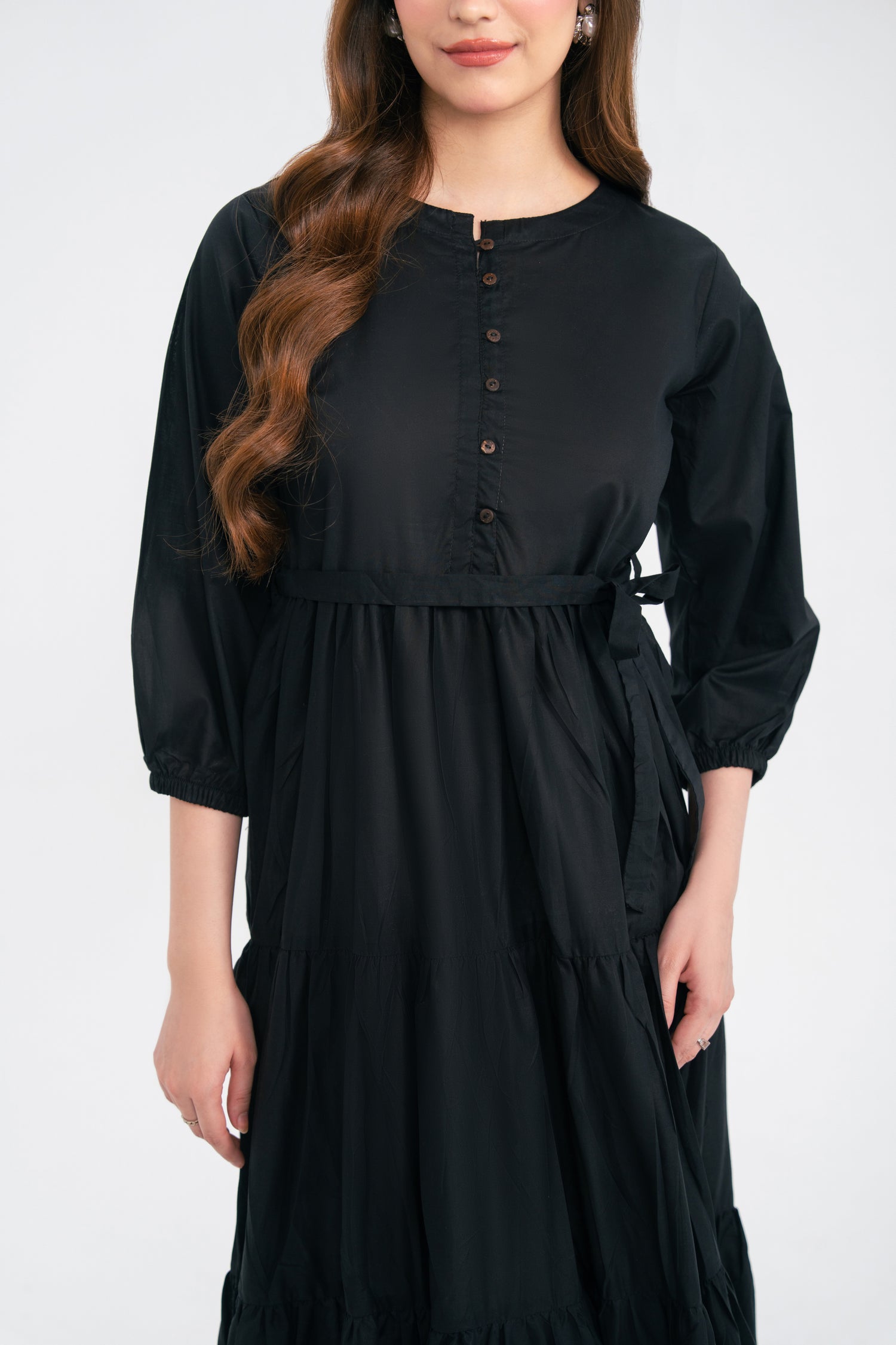 1PC Solid Maxi Dress - Black