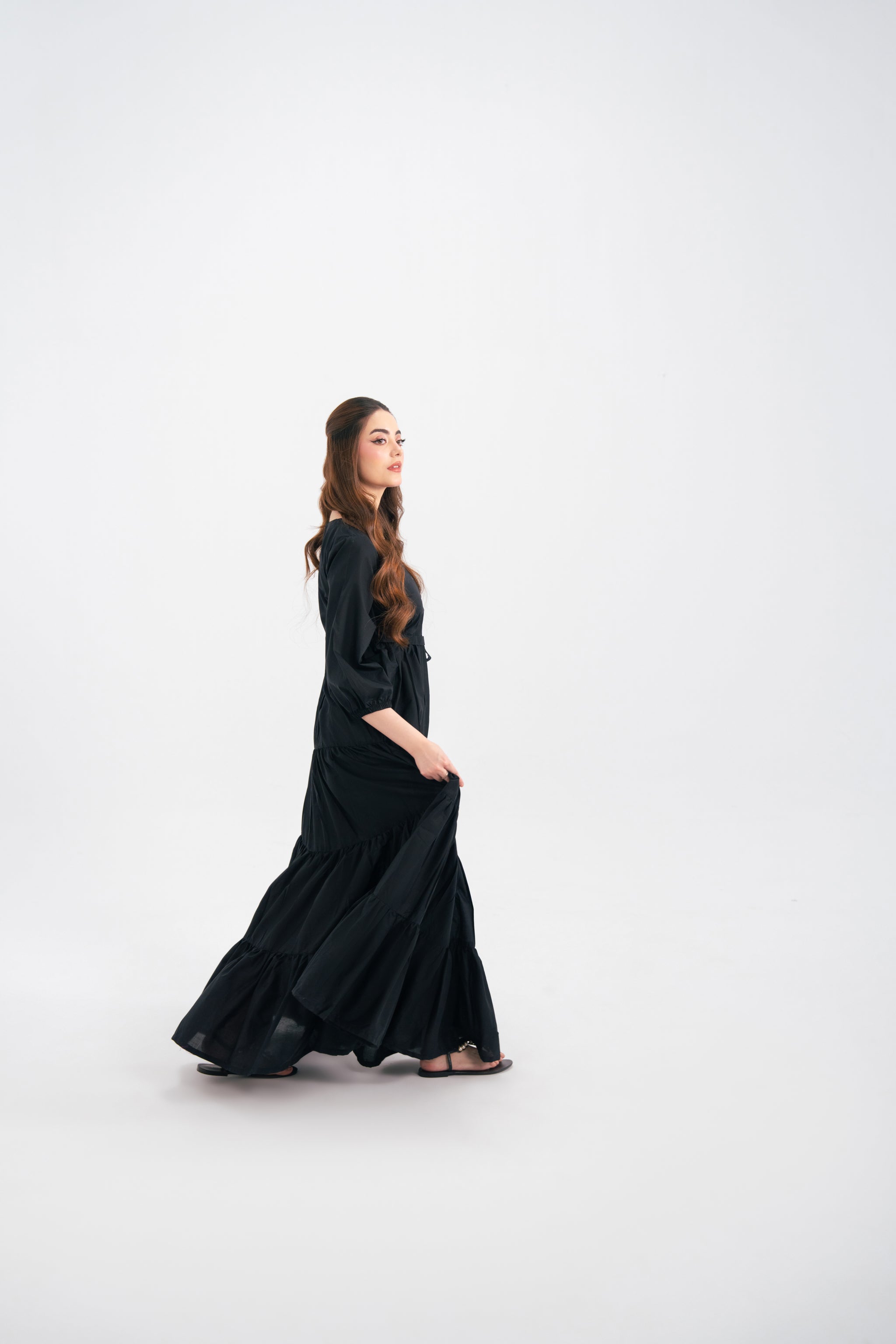 1PC Solid Maxi Dress - Black