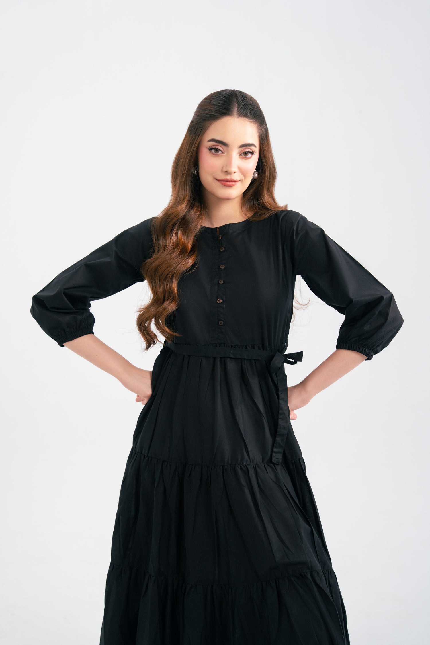 1PC Solid Maxi Dress - Black