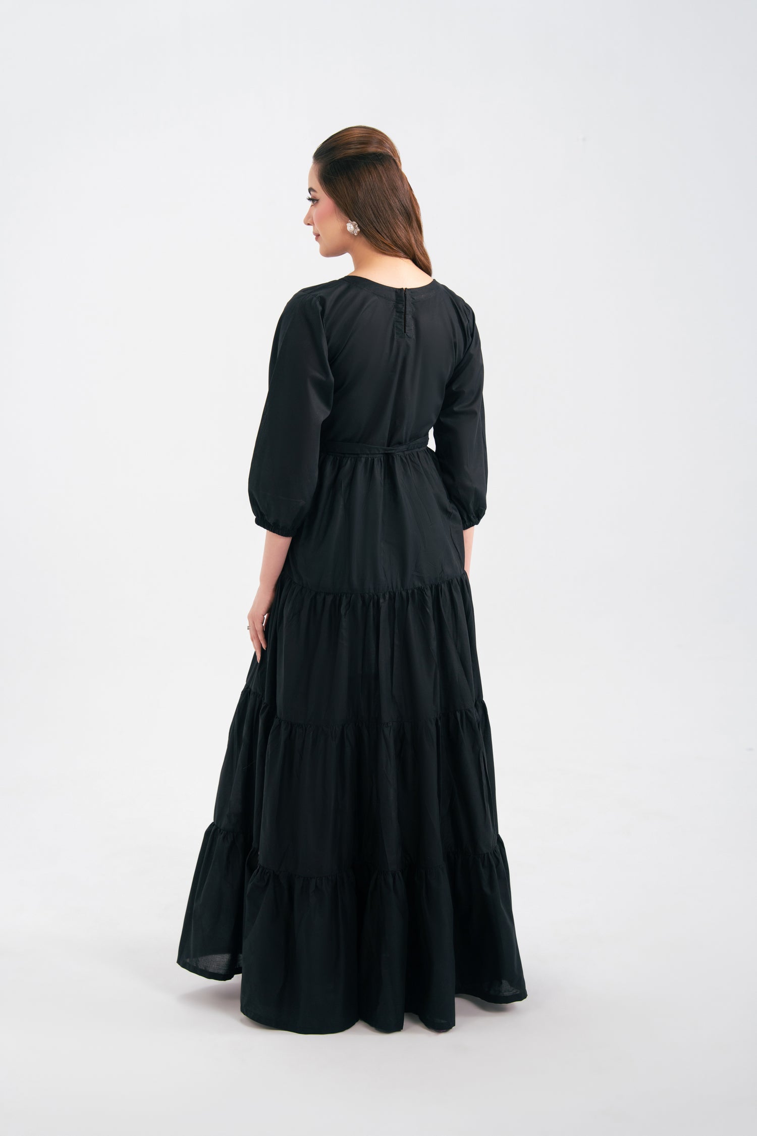 1PC Solid Maxi Dress - Black