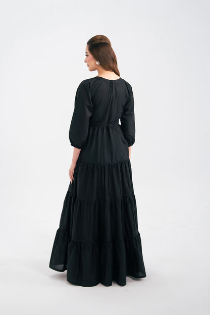 1PC Solid Maxi Dress - Black