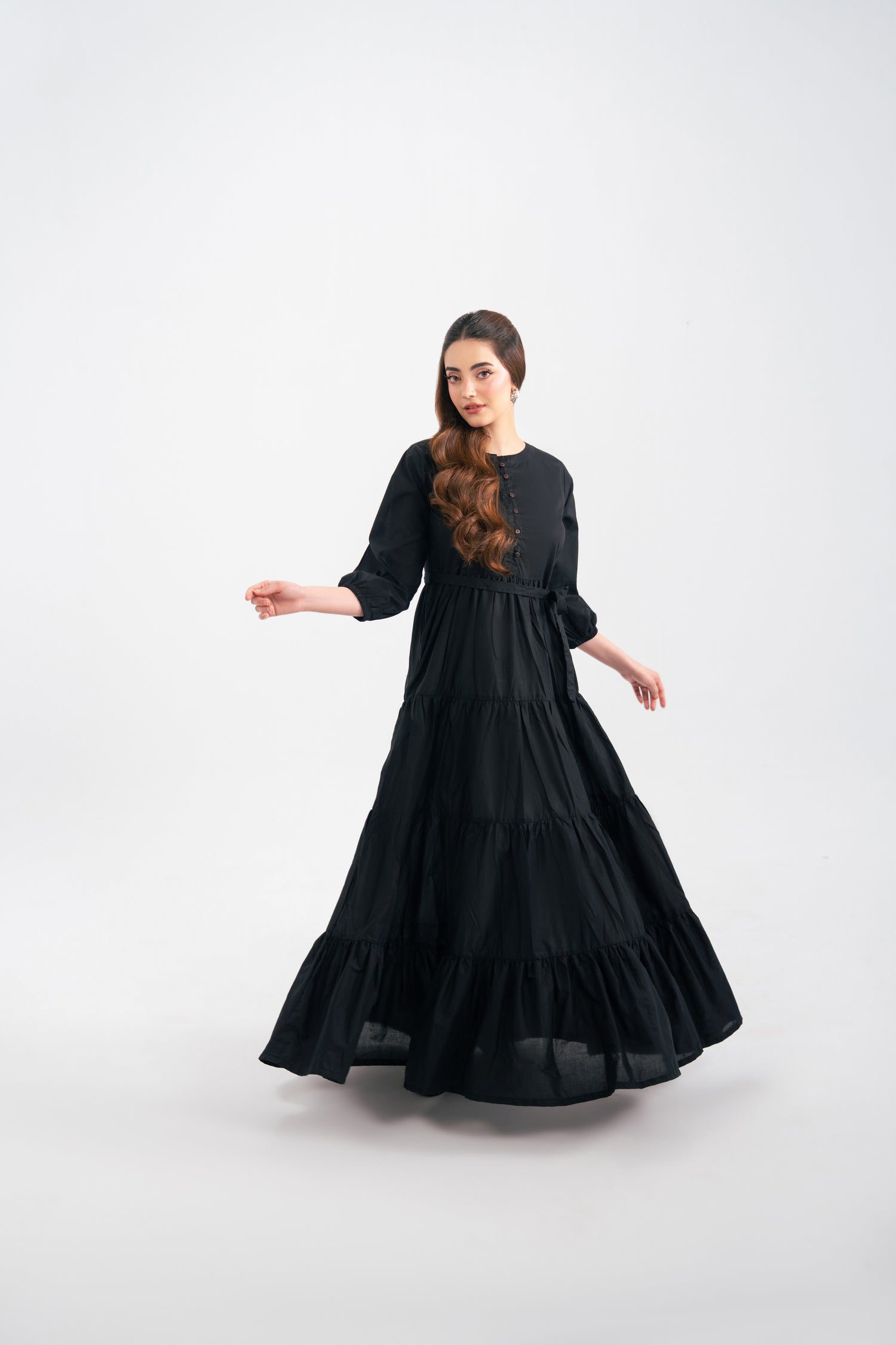 1PC Solid Maxi Dress - Black