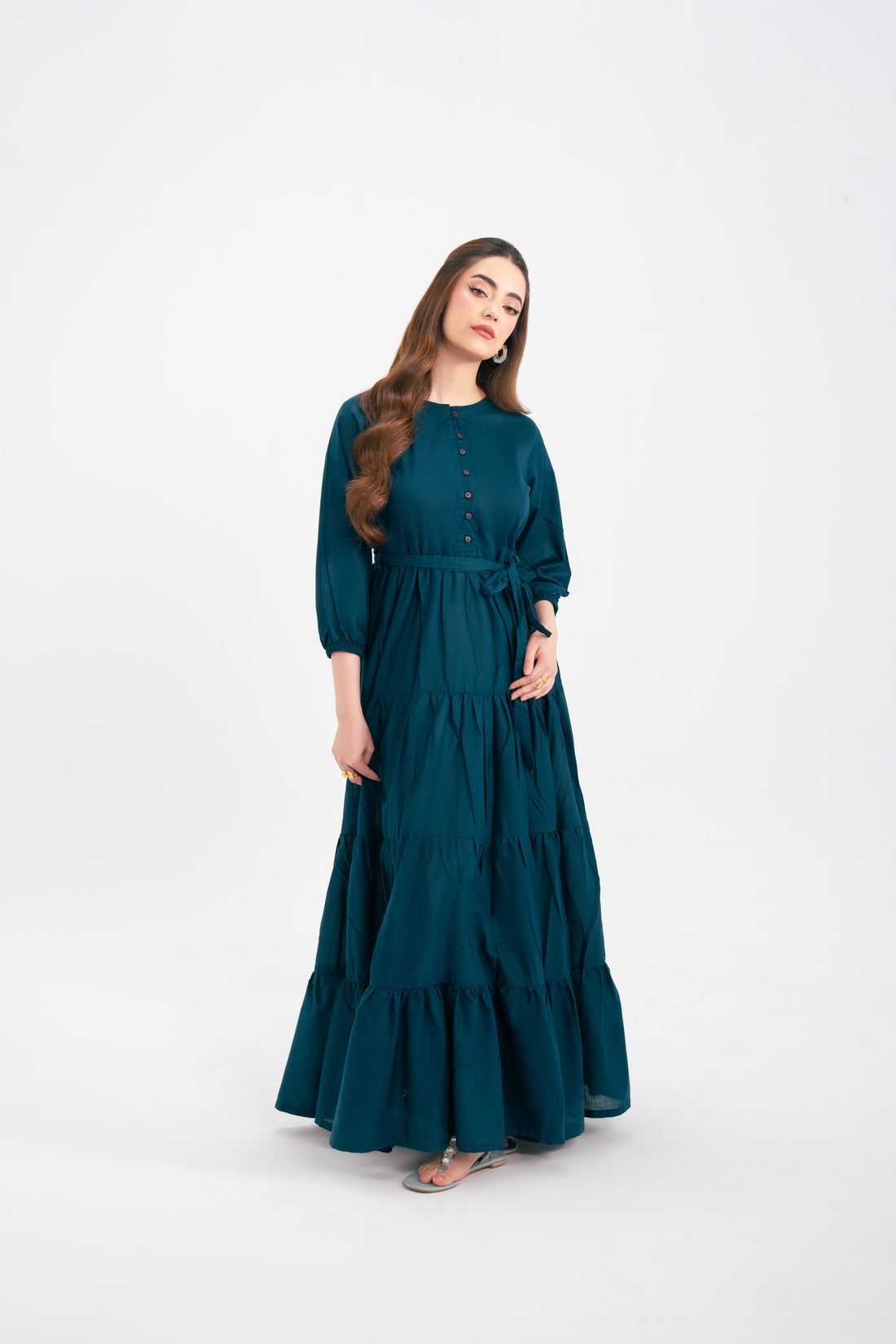 1PC Solid Maxi Dress - Teal