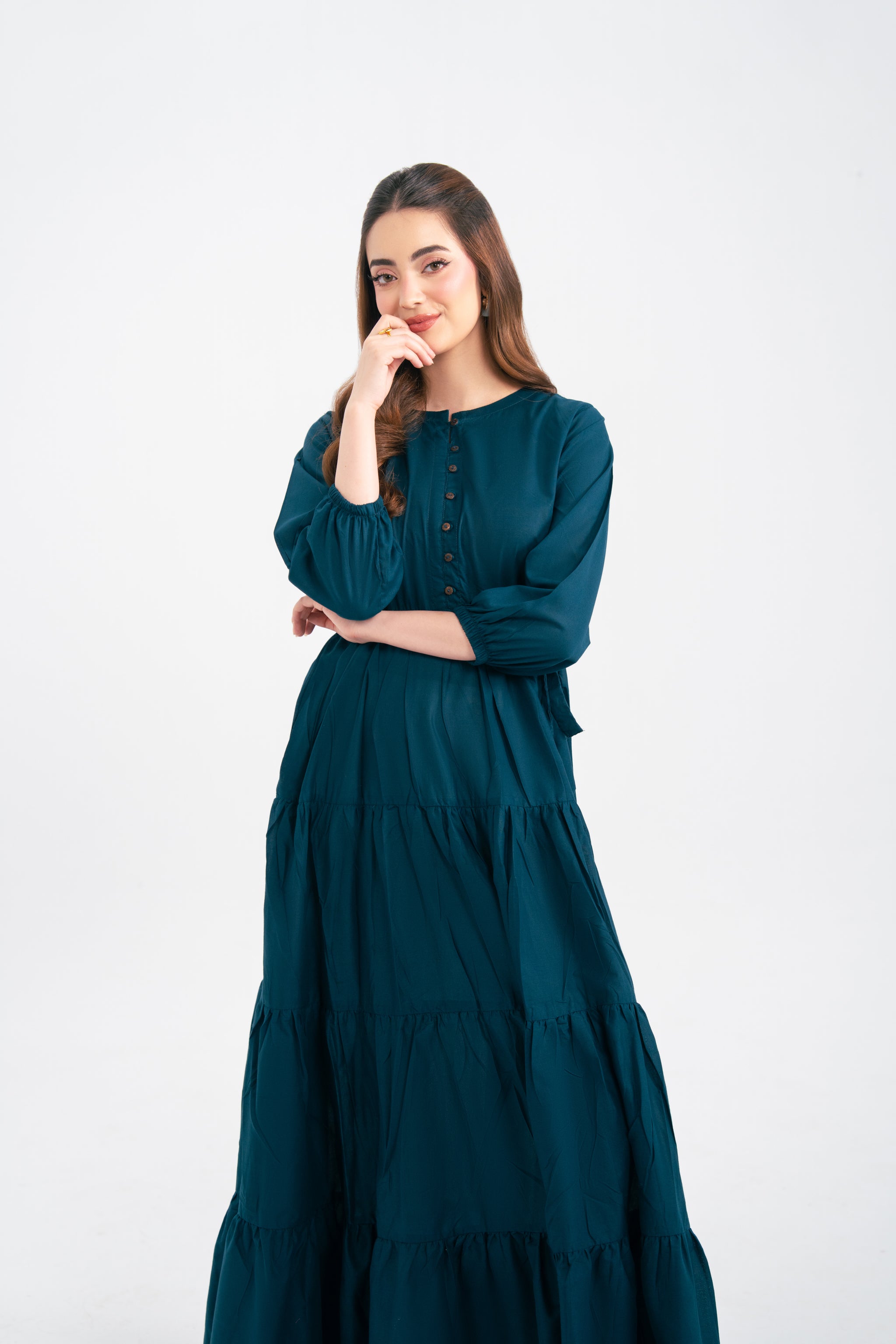 1PC Solid Maxi Dress - Teal