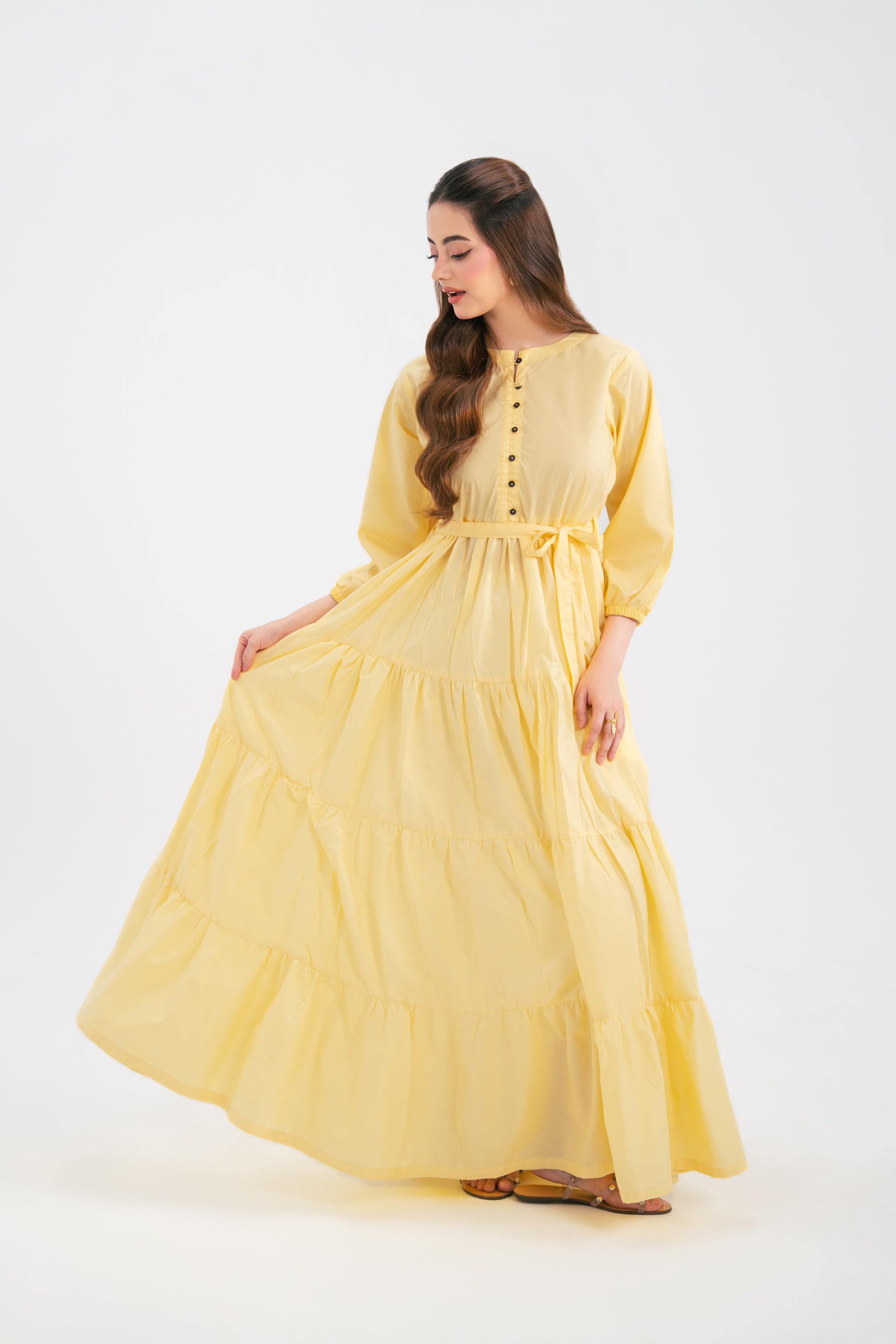 1PC Solid Maxi Dress - Butter Yellow
