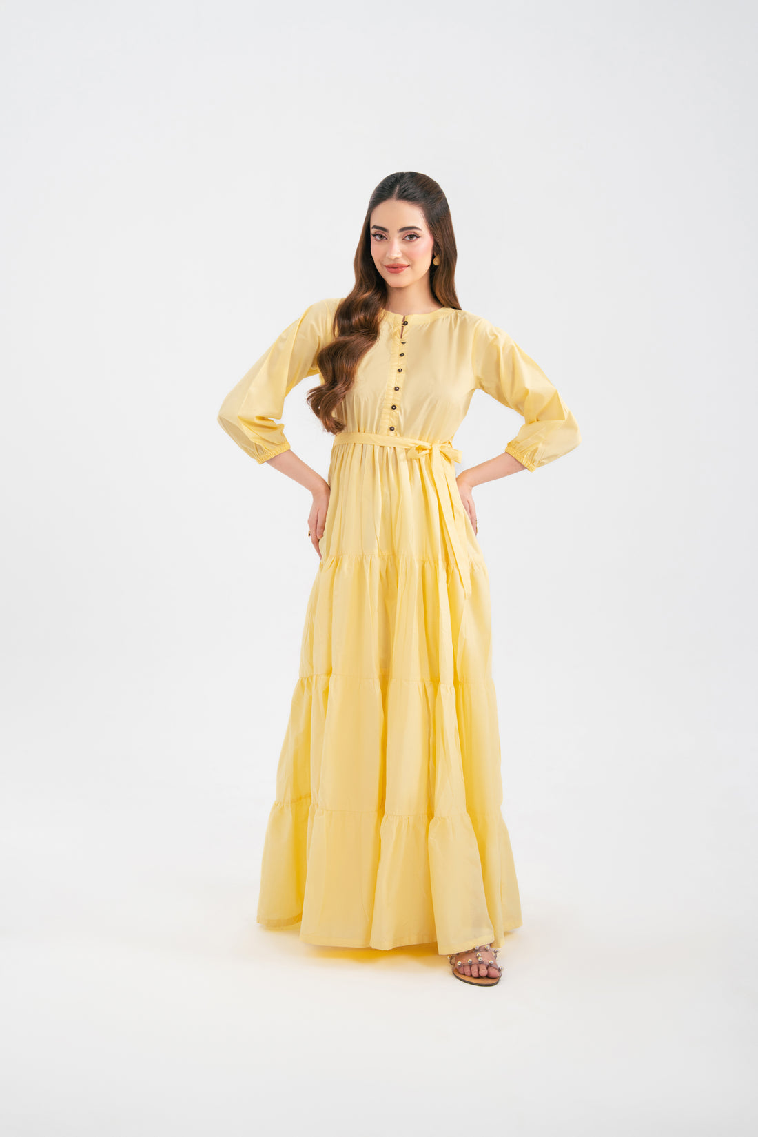 1PC Solid Maxi Dress - Butter Yellow