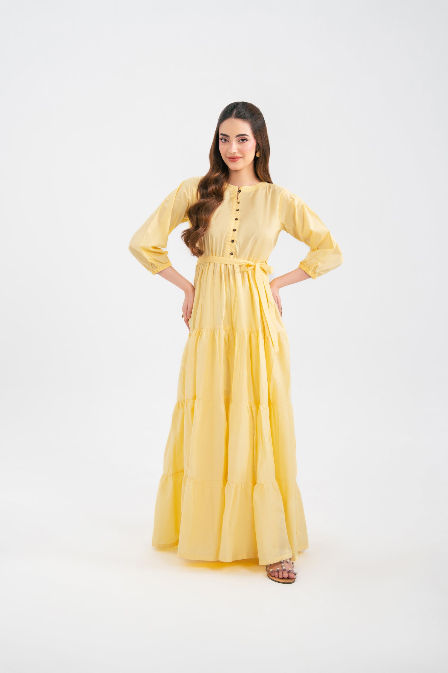 1PC Solid Maxi Dress - Butter Yellow