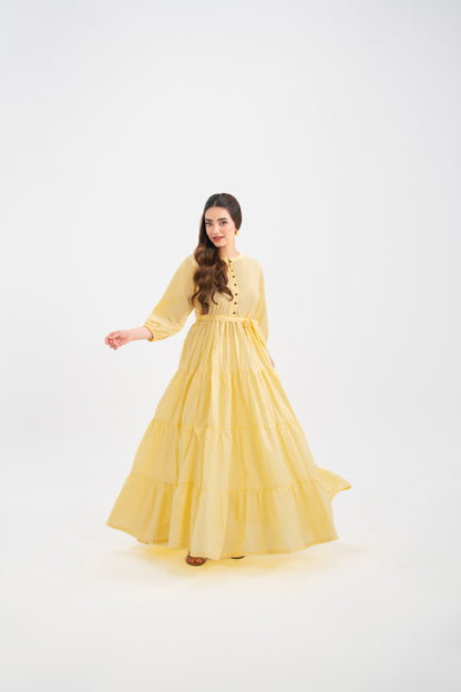 1PC Solid Maxi Dress - Butter Yellow