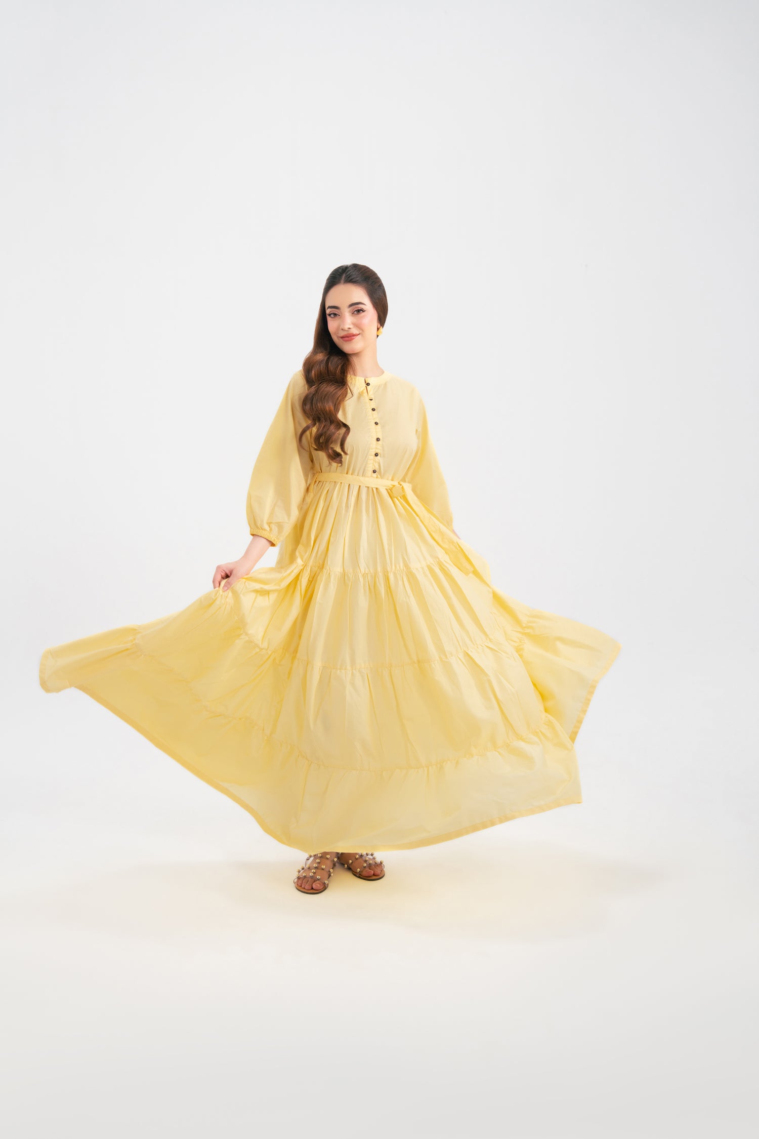 1PC Solid Maxi Dress - Butter Yellow