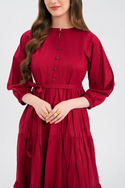 1PC Solid Maxi Dress - Maroon