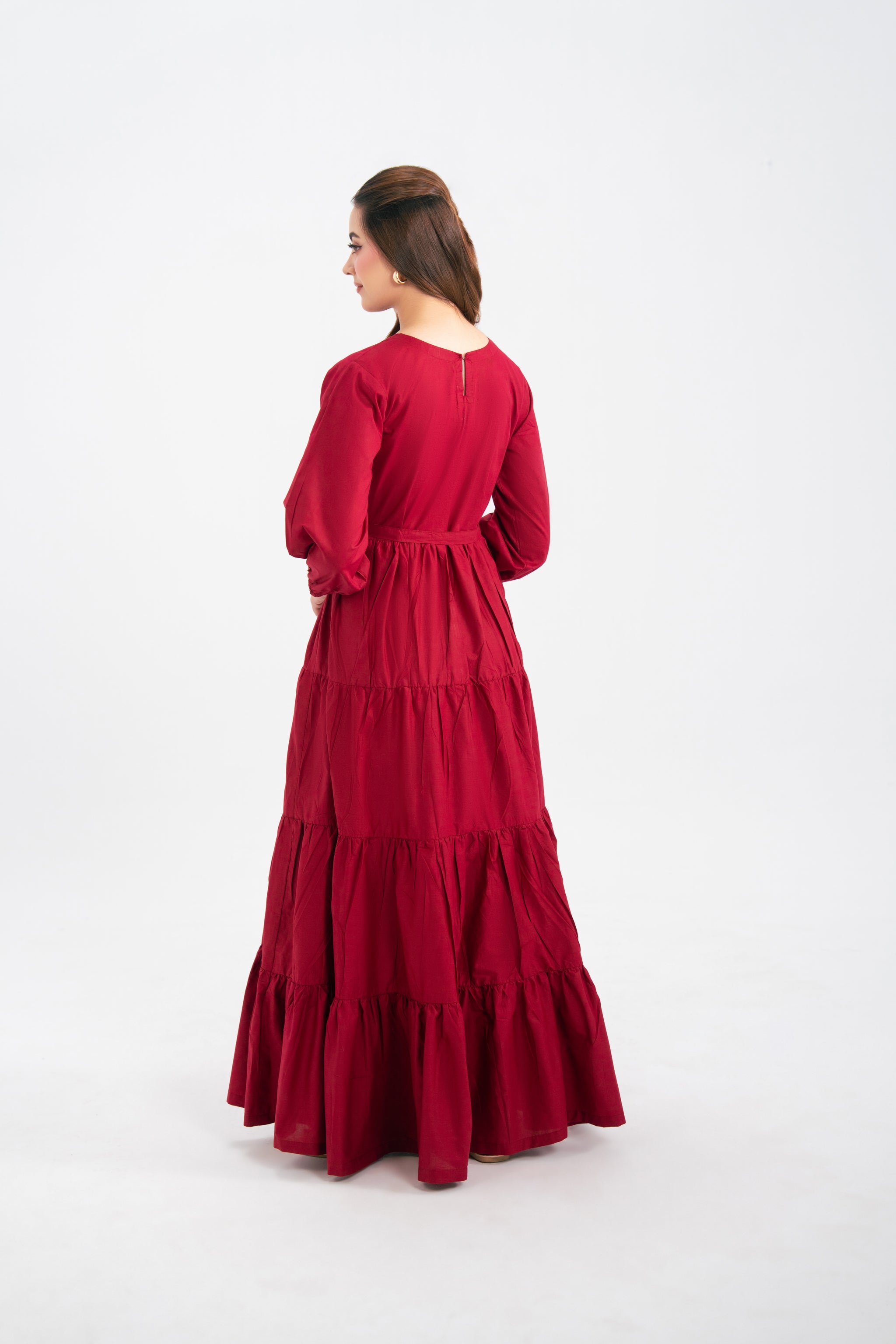 1PC Solid Maxi Dress - Maroon