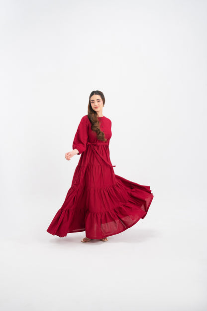 1PC Solid Maxi Dress - Maroon