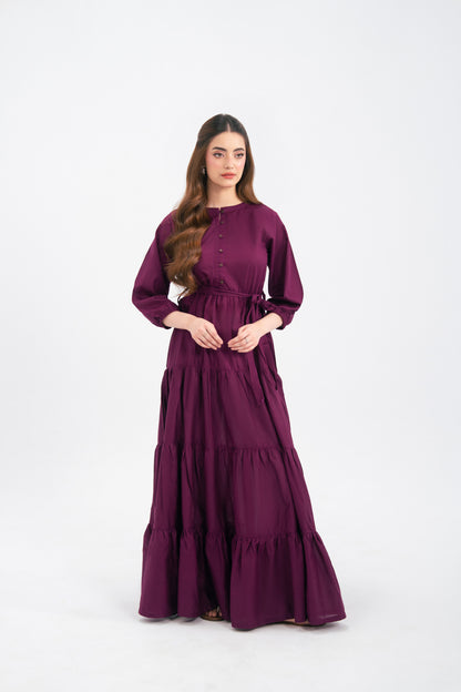 1PC Solid Maxi Dress - Dark Plum