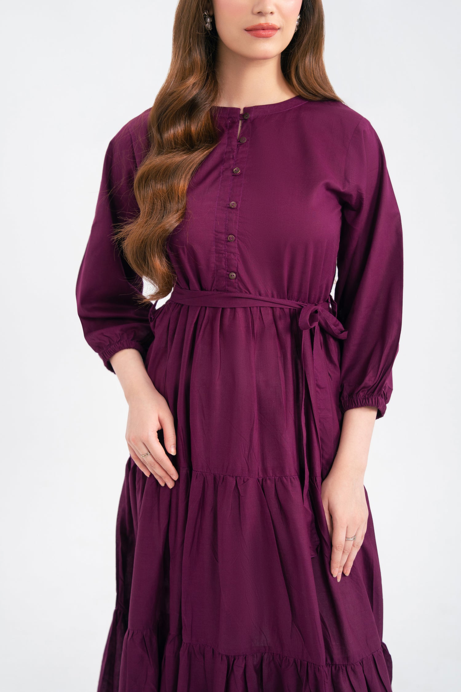 1PC Solid Maxi Dress - Dark Plum