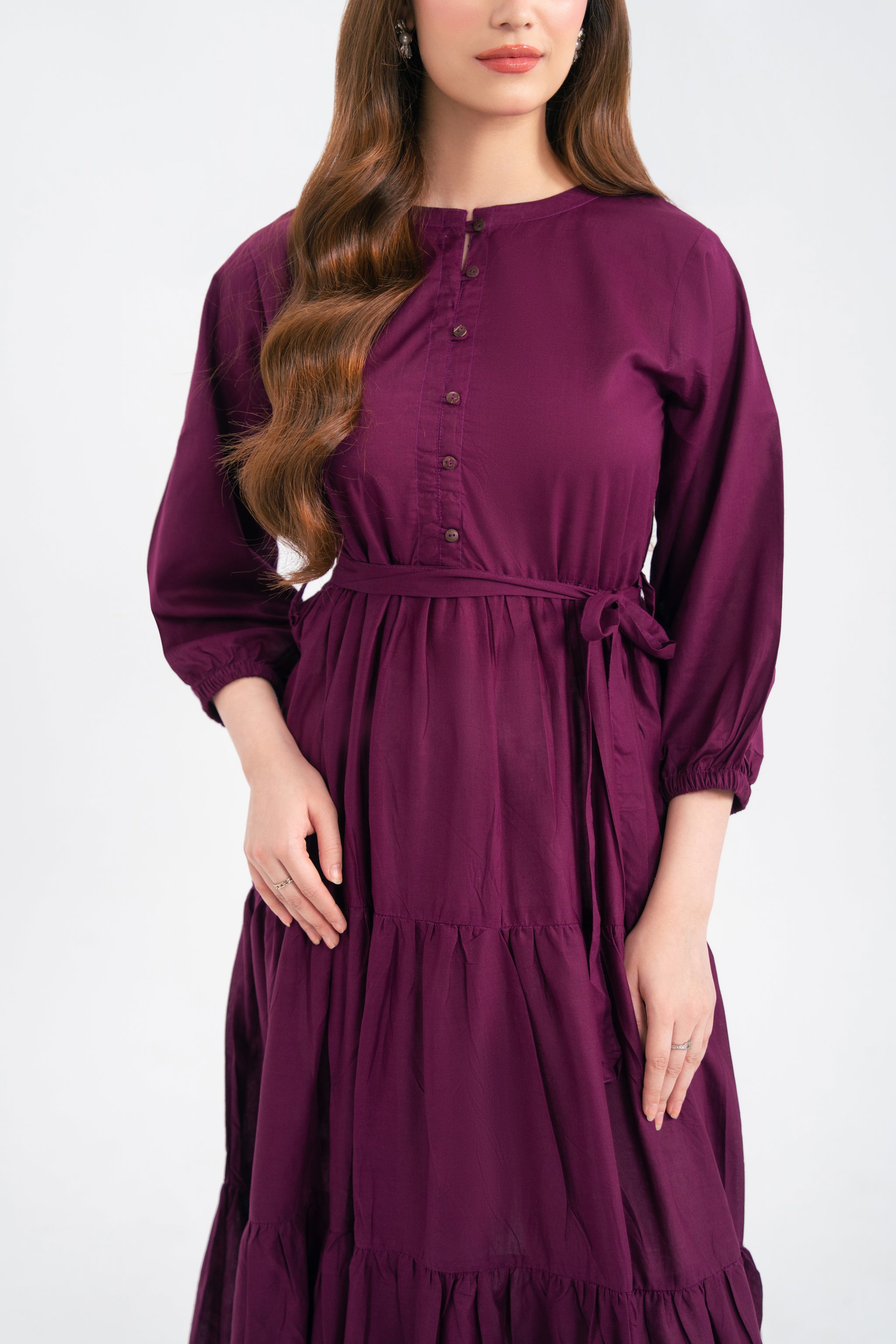 1PC Solid Maxi Dress - Dark Plum