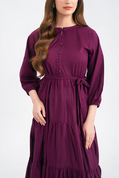 1PC Solid Maxi Dress - Dark Plum