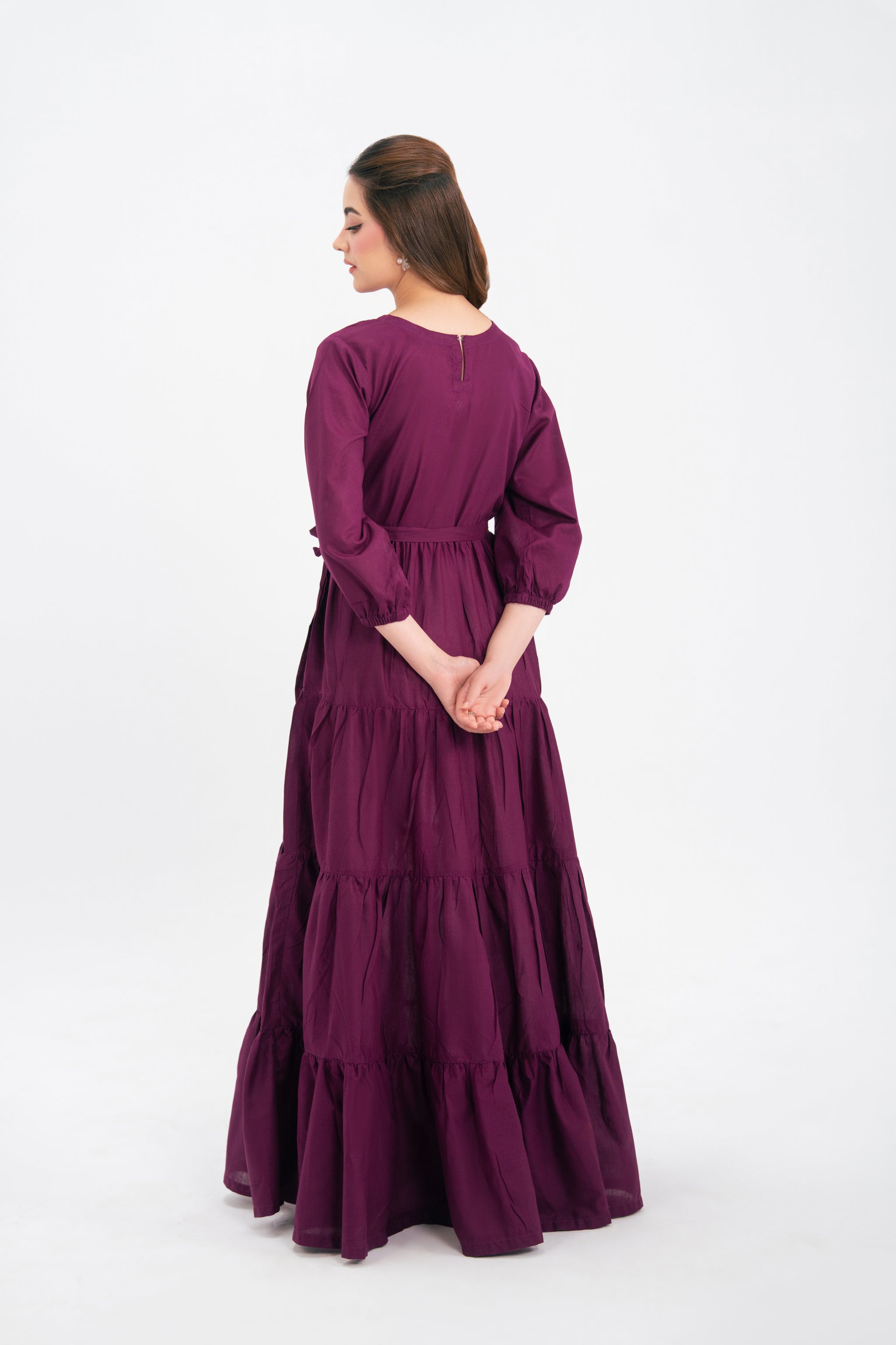 1PC Solid Maxi Dress - Dark Plum